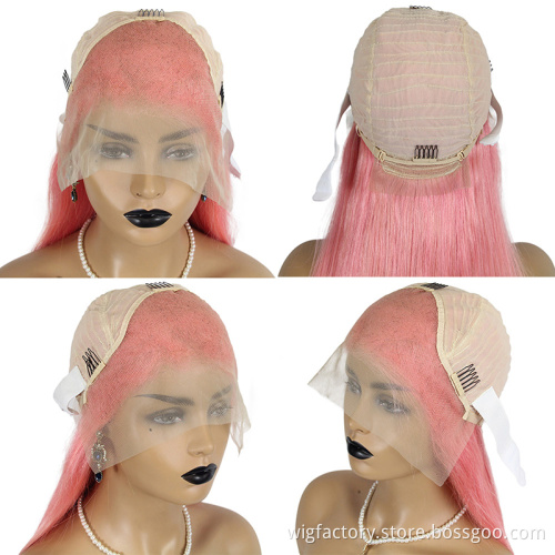 Brazilian cuticle aligned pink lace wig, 13x4 lace frontal human pink wig, 100 human hair pink lace front wigs